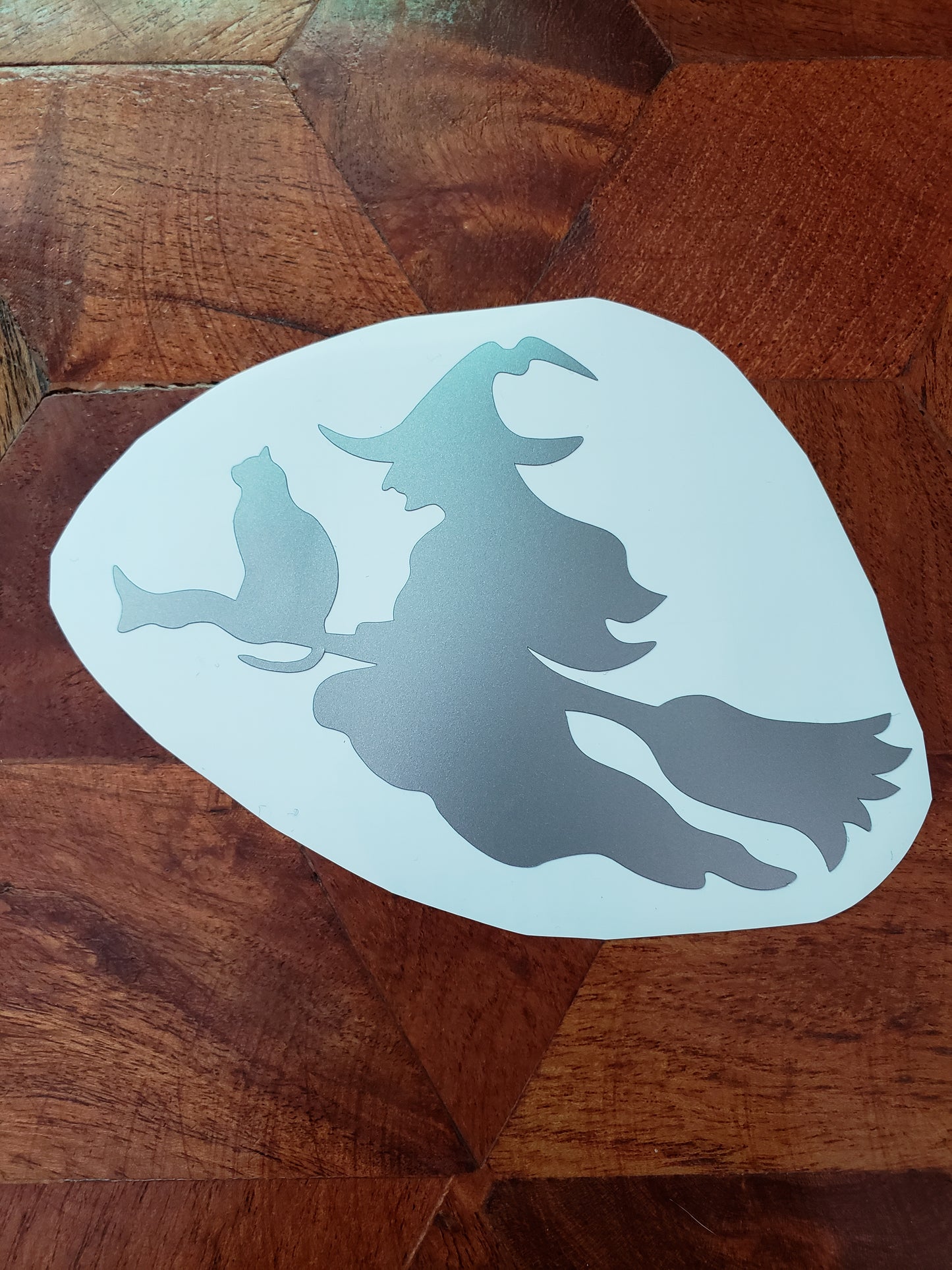 Broomstick Witch and Cat Permanent Vinyl Sticker